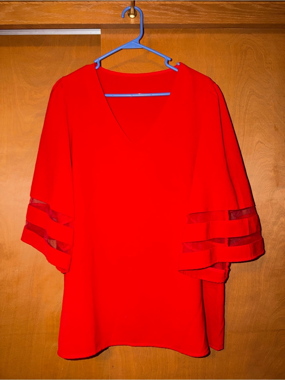 Women’s Red V-Neck Flutter Sleeve Top